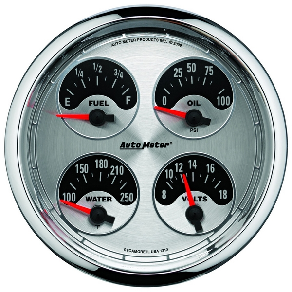 5" QUAD GAUGE, 100 PSI/100-250 F/8-18V/0-90 Ω, AMERICAN MUSCLE